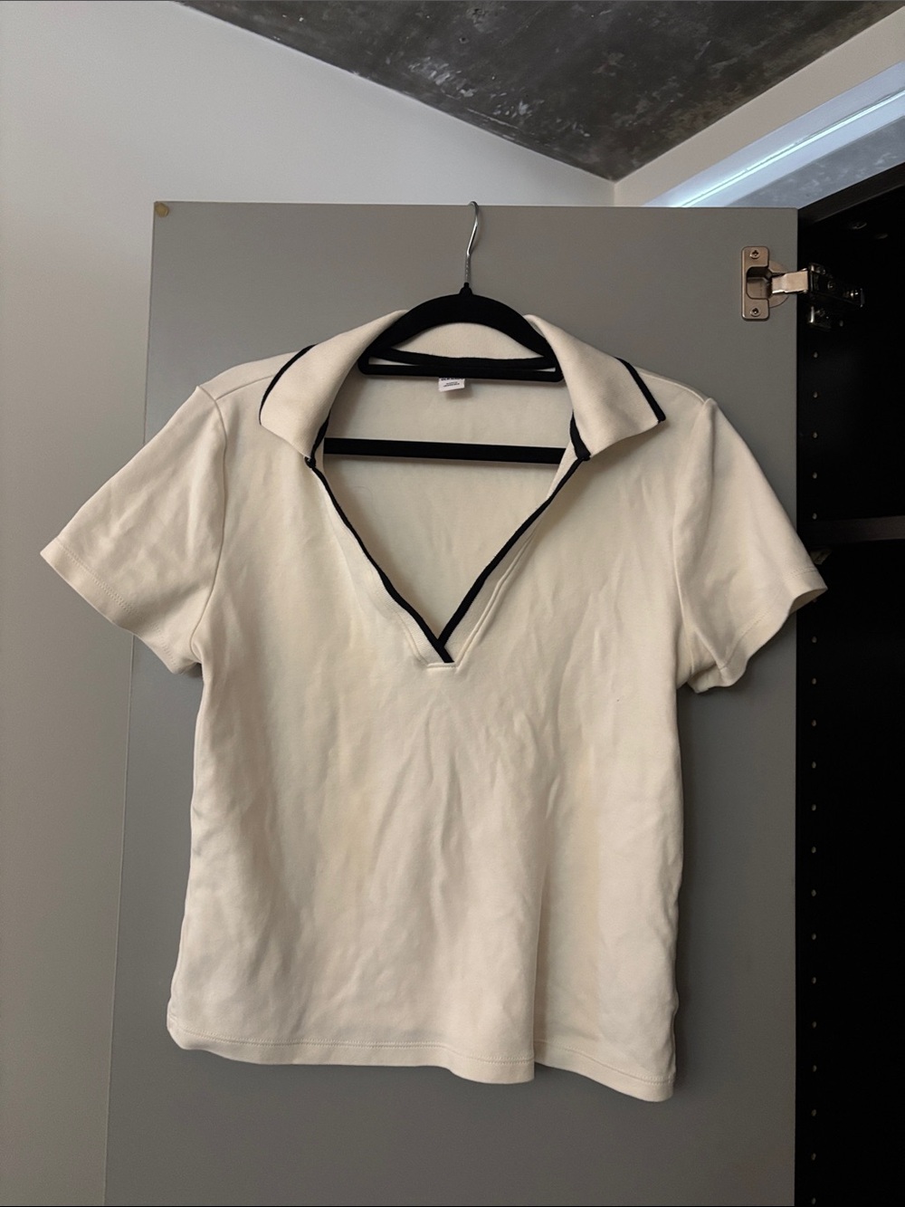 Old Navy White Short Sleeve Polo-Style Top with Black Trim